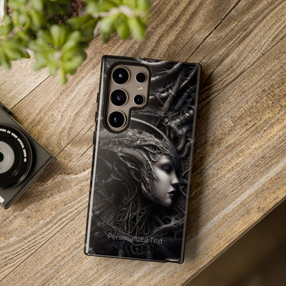 Biomechanical Gothic Phone Case – Dark Sci-Fi Alien Queen Portrait with Optional Personalized Text