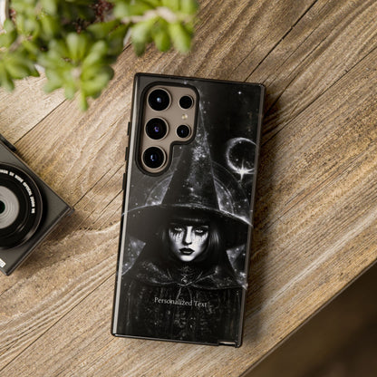 Personalized Gothic Witch Phone Case – Black and White Celestial Witch Art for iPhone, Samsung Galaxy & Google Pixel