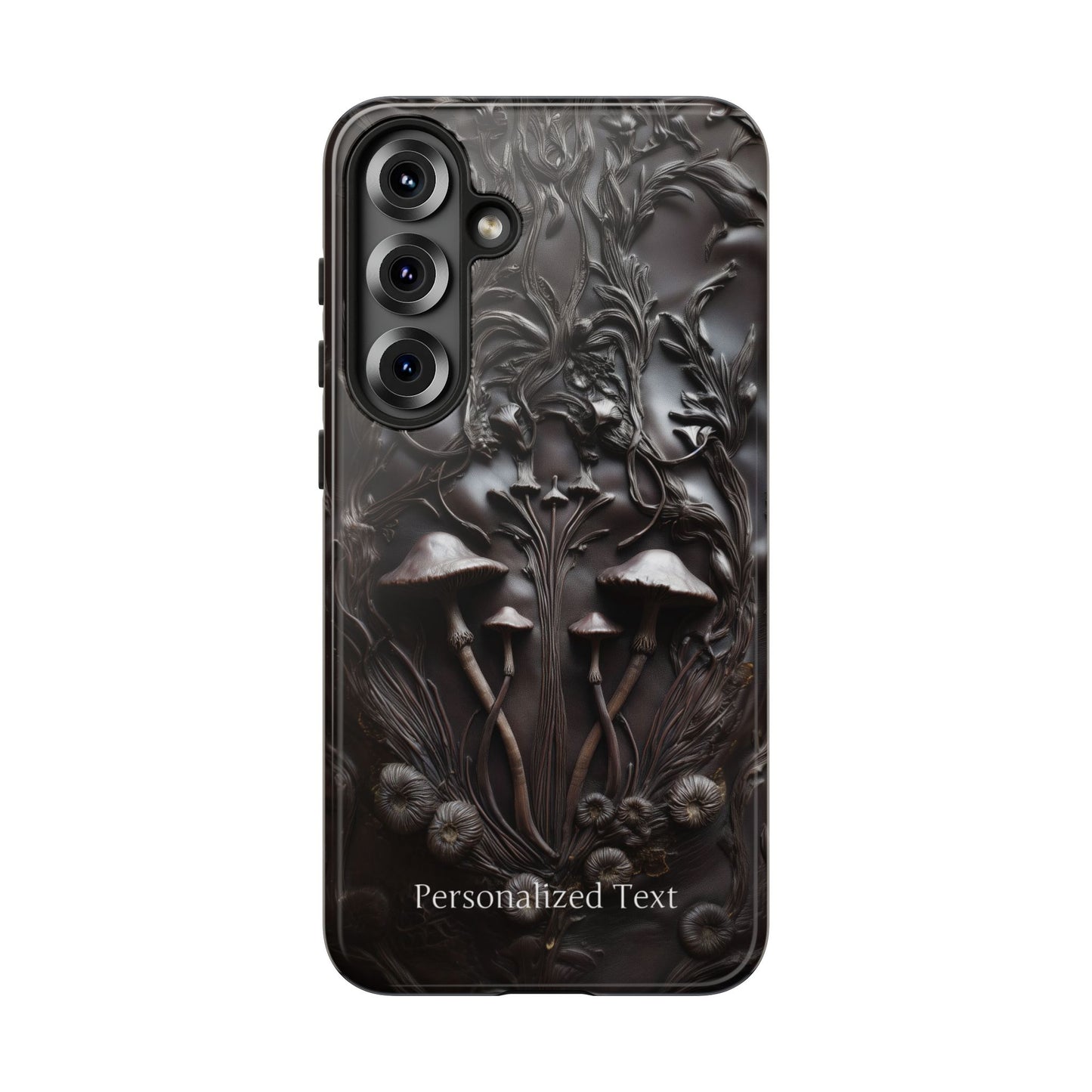 Dark Mushroom Phone Case – Gothic Forest Fungi Design with Optional Personalized Text, Naturecore Aesthetic Cover