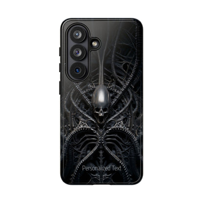 Biomechanical Skull Phone Case – Dark Sci-Fi Gothic Design with Optional Personalized Text