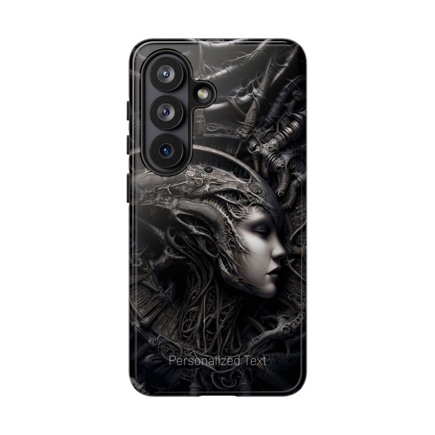 Biomechanical Gothic Phone Case – Dark Sci-Fi Alien Queen Portrait with Optional Personalized Text