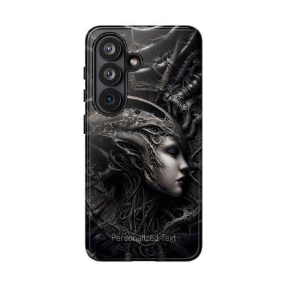 Biomechanical Gothic Phone Case – Dark Sci-Fi Alien Queen Portrait with Optional Personalized Text