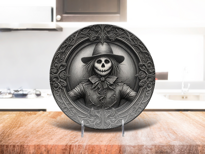 Gothic Scarecrow Plate – Halloween Horror Décor for Dark Aesthetic Homes