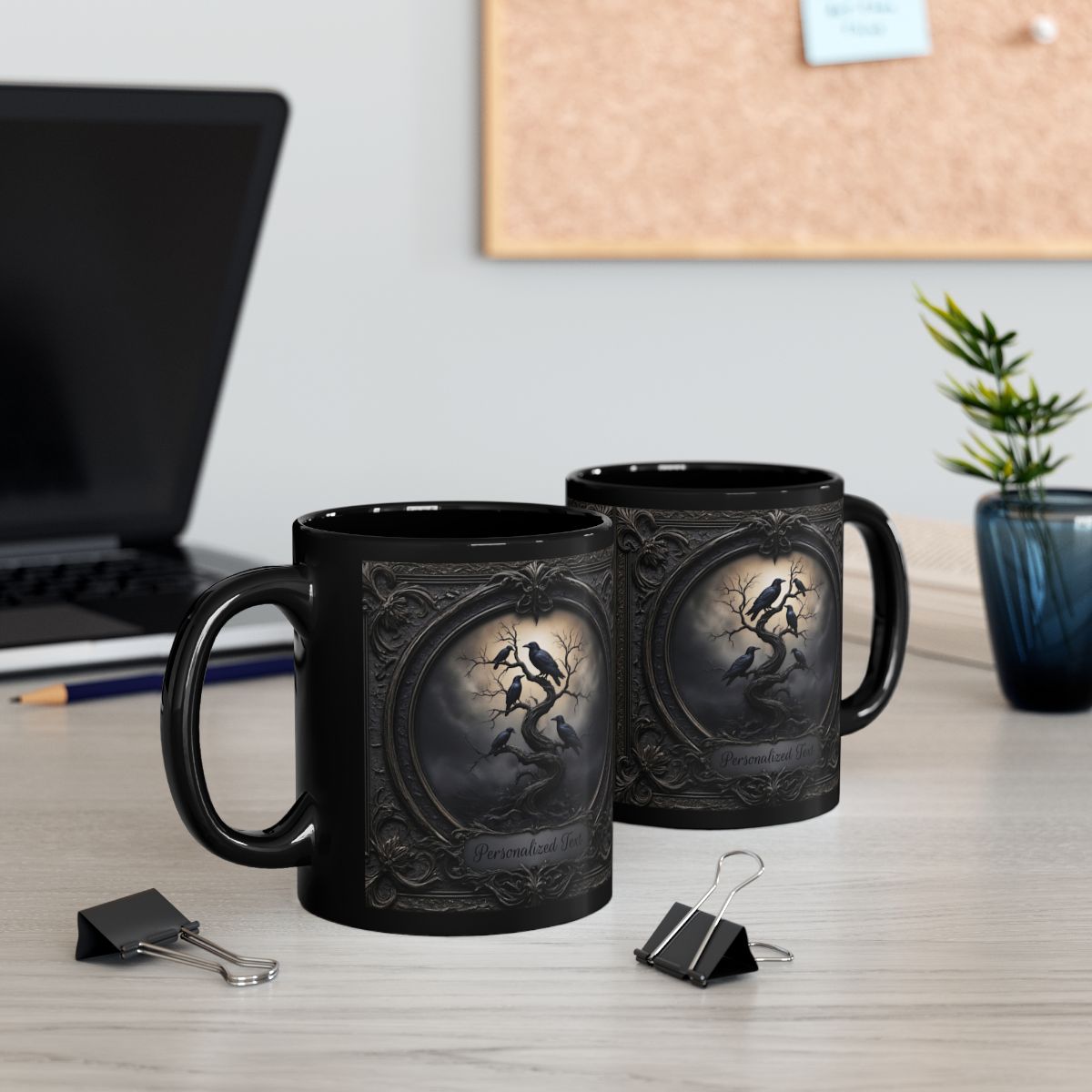 Personalized Gothic Raven Mug – Dark Aesthetic Ceramic Coffee Cup