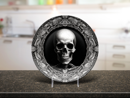 Gothic Skull Plate - Macabre Skeleton Art Decor for Gothic Homes & Halloween