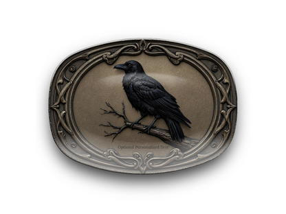 Gothic Raven Oval Platter - Vintage Crow Art Tray with Optional Personalization