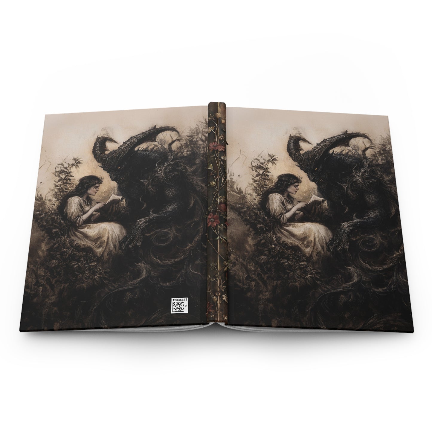 Vintage Gothic Enchanted Forest with Demon and Woman Hardcover Notebook