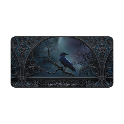 Gothic Raven Moonlight Desk Mat - Personalized Crow Desk Pad for Home Office or Gaming Setup