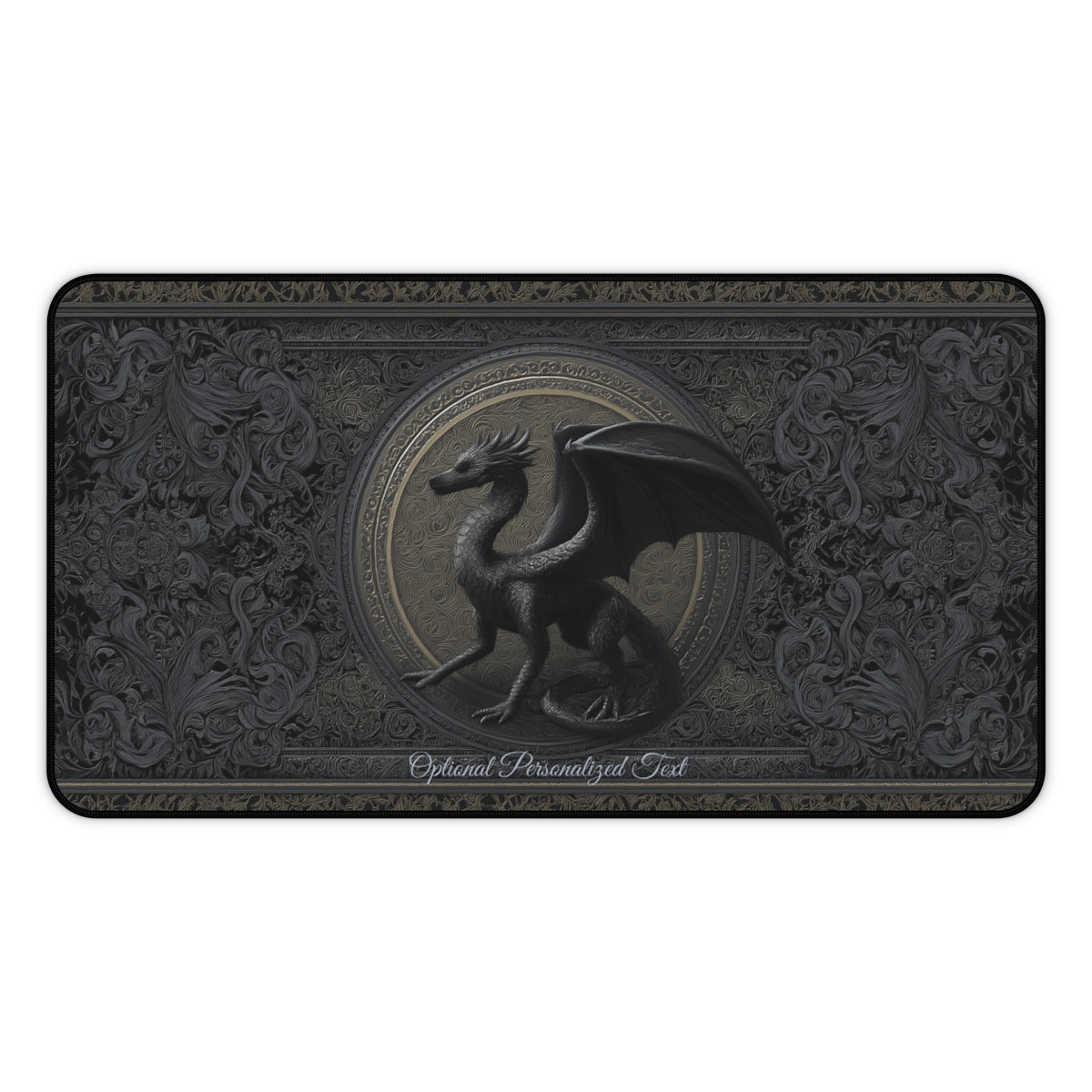 Black Gothic Dragon Desk Mat – Personalized Medieval Fantasy Desk Pad for Office or Gaming
