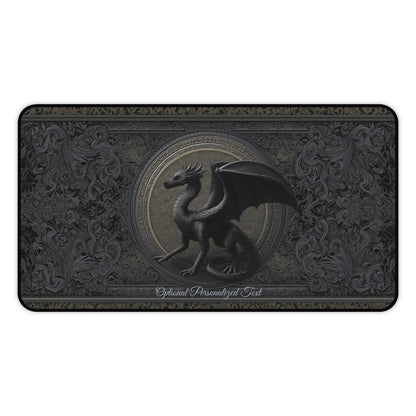 Black Gothic Dragon Desk Mat – Personalized Medieval Fantasy Desk Pad for Office or Gaming