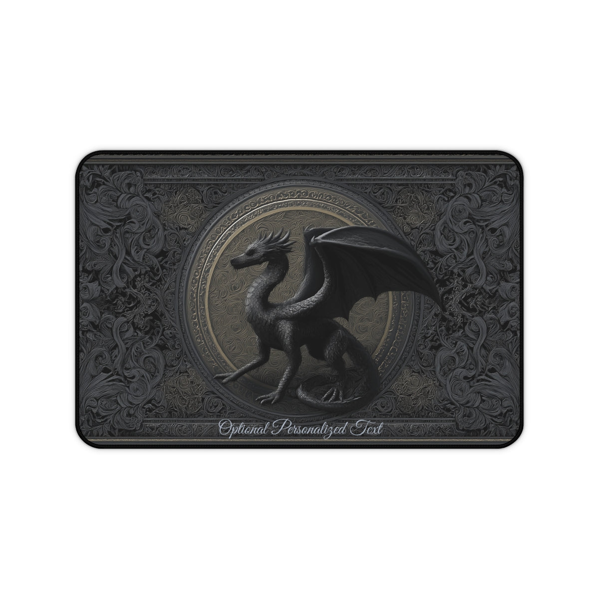 Black Gothic Dragon Desk Mat – Personalized Medieval Fantasy Desk Pad for Office or Gaming