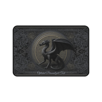 Black Gothic Dragon Desk Mat – Personalized Medieval Fantasy Desk Pad for Office or Gaming