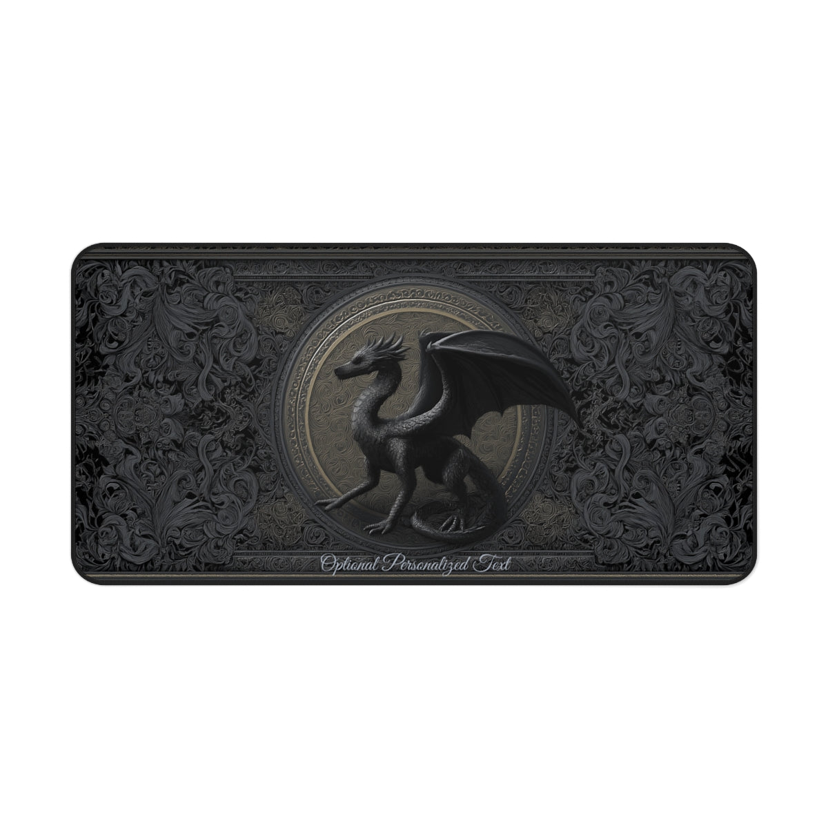Black Gothic Dragon Desk Mat – Personalized Medieval Fantasy Desk Pad for Office or Gaming
