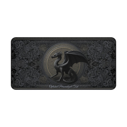 Black Gothic Dragon Desk Mat – Personalized Medieval Fantasy Desk Pad for Office or Gaming