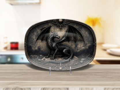 Black Dragon Fantasy Platter – Gothic Dragon Tray with Optional Personalized Text
