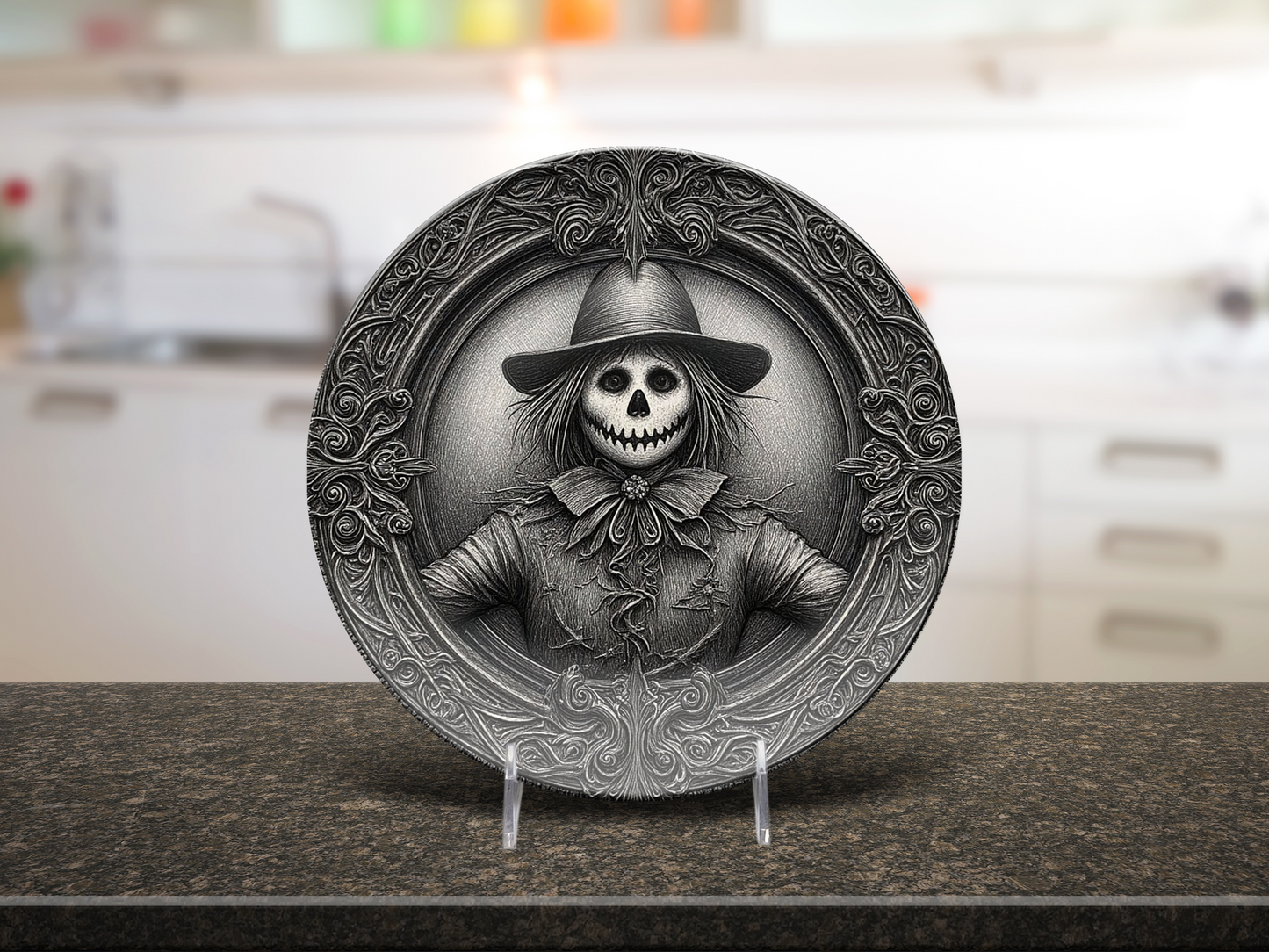 Gothic Scarecrow Plate – Halloween Horror Décor for Dark Aesthetic Homes