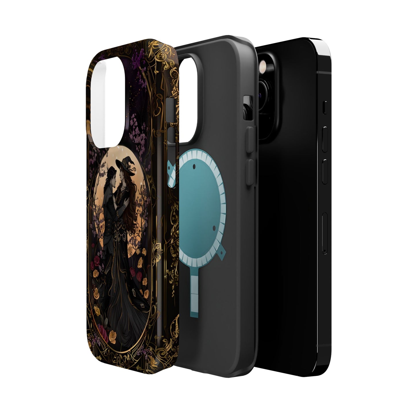 Gothic Romance Phone Case - Enchanted Witch and Lover Design for iPhone, Samsung Galaxy, and Google Pixel Devices