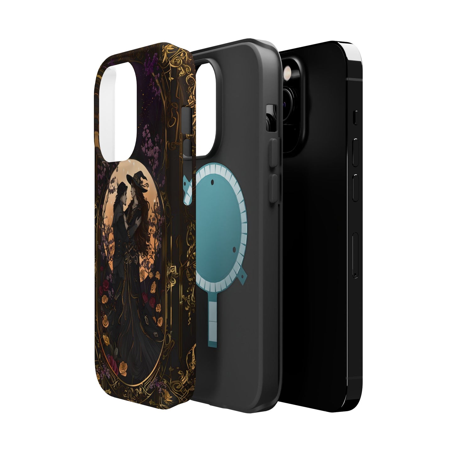 Gothic Romance Phone Case - Enchanted Witch and Lover Design for iPhone, Samsung Galaxy, and Google Pixel Devices