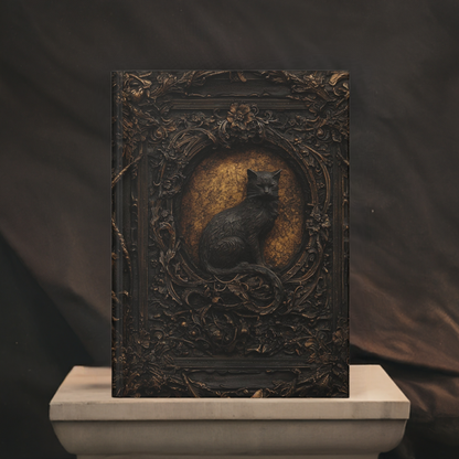 Antique Gothic Black Cat Journal - Vintage-Inspired Notebook with Ornate Frame Design