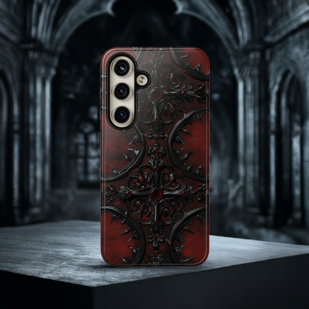 Vampiric Leather Phone Case for iPhone, Samsung Galaxy, and Google Pixel Devices - Gothic Ornate Design