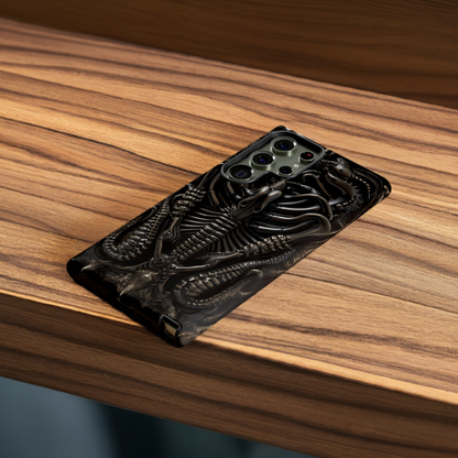 Biomechanical Nightmares Tough Phone Case – Alien Horror Design for iPhone and Samsung Galaxy Devices