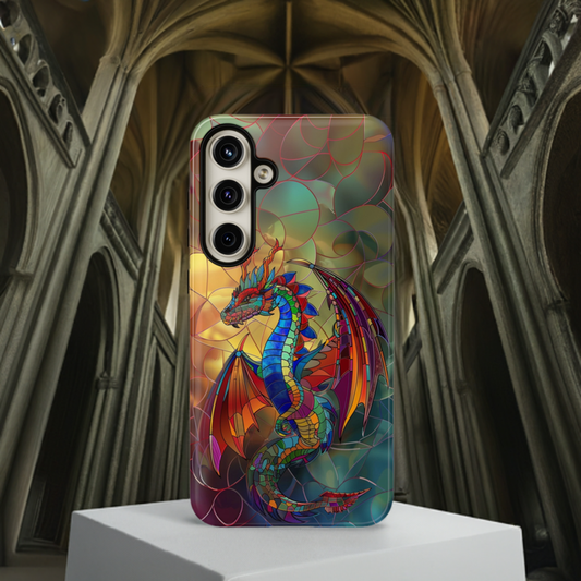 Stained Glass Dragon Phone Case - Colorful Fantasy Design for iPhone, Samsung Galaxy, Google Pixel Devices