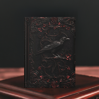 Black Raven Journal with Intricate Floral Design - Gothic Stationery