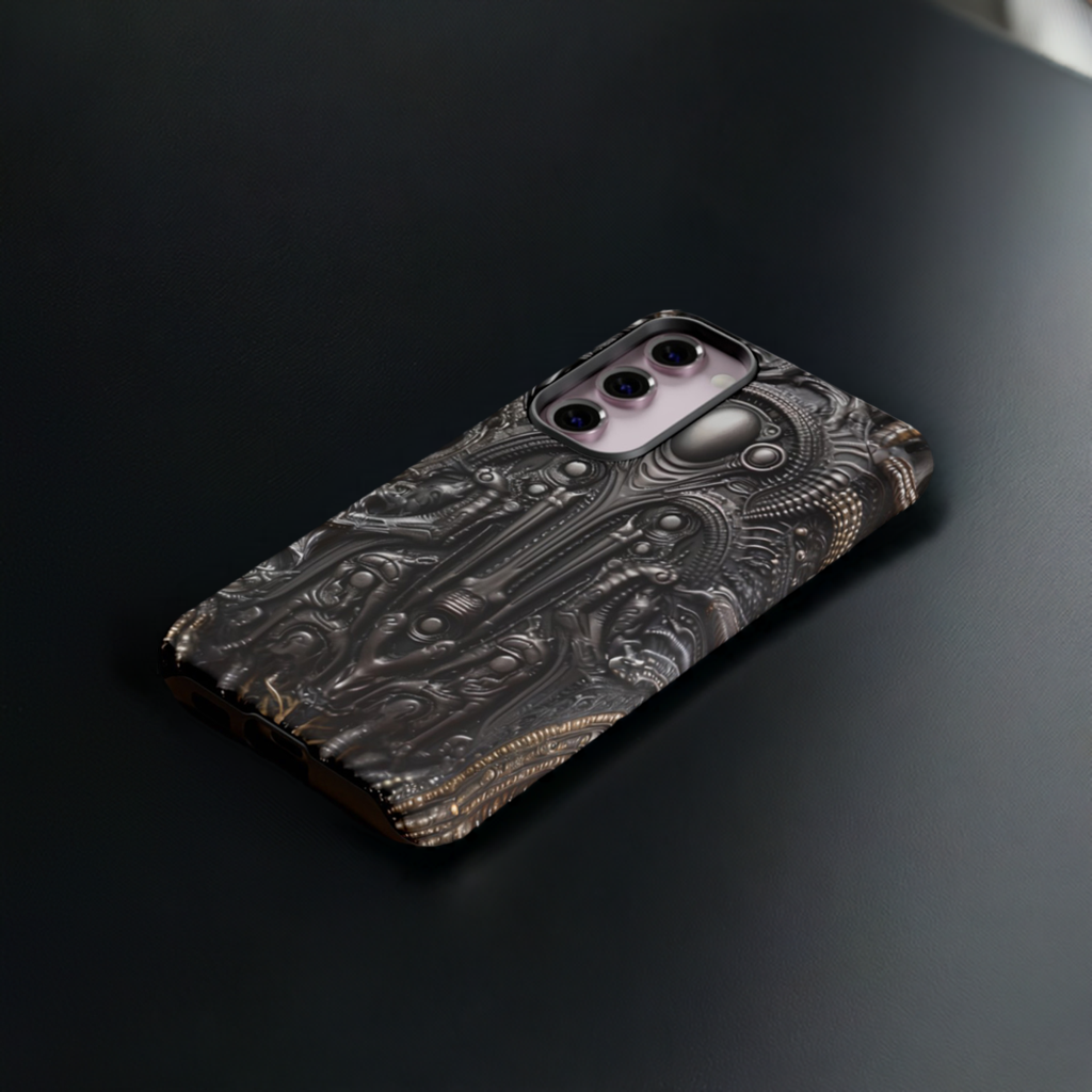 Biomechanical Horror Phone Case – Dark Sci-Fi Design for iPhone, Samsung Galaxy, Google Pixel Devices