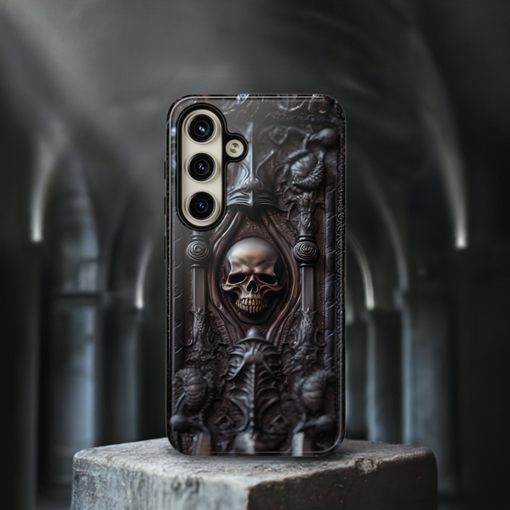 Dark Grimoire of Death Tough Phone Case – Gothic Skull Vampiric Design for iPhone, Samsung Galaxy, and Google Pixel Devices