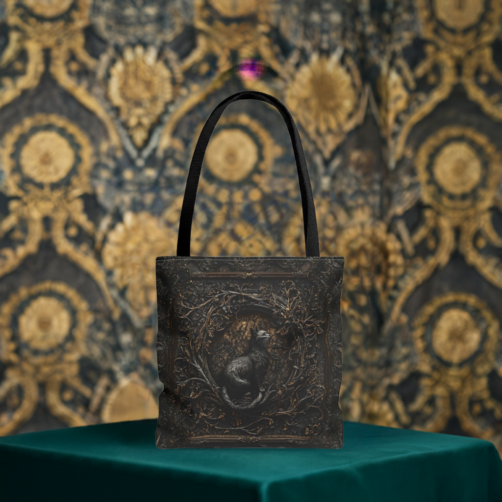 Vintage-Inspired Gothic Cat Tote Bag with Ornate Design - Perfect for Gothic Aesthetic and Nature Lovers