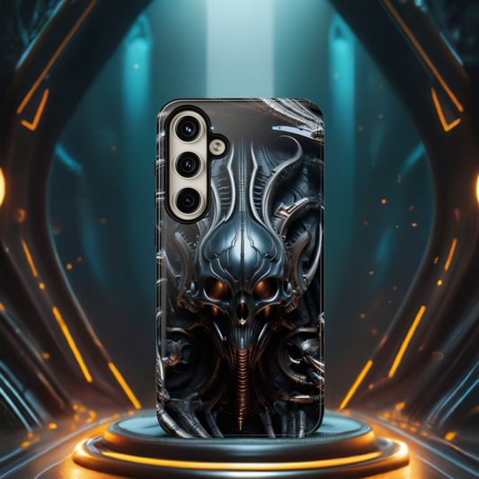 Metallic Alien Mask Phone Case – Futuristic Alien Horror Design for iPhone, Samsung Galaxy, and Google Pixel Devices