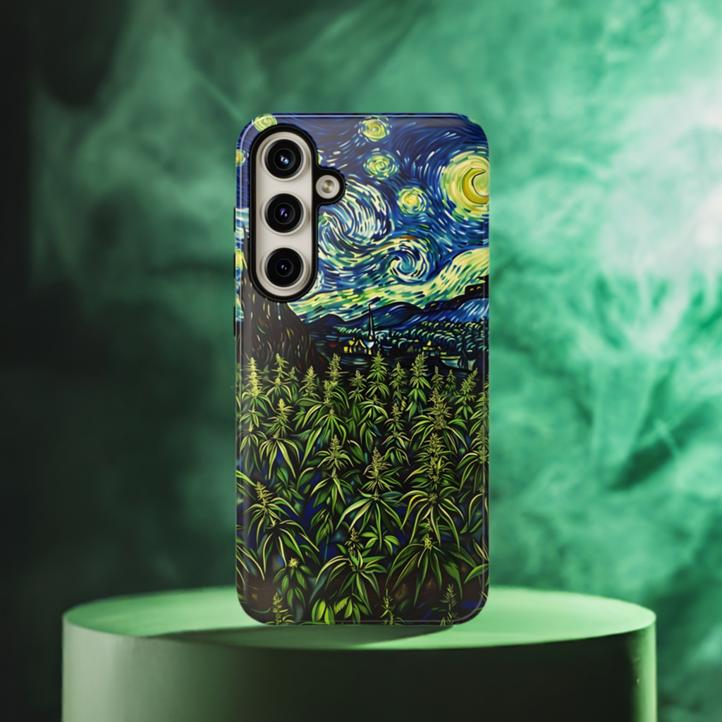 Fields of Weed Starry Night Phone Case – Artistic Marijuana Design for iPhone, Samsung Galaxy, and Google Pixel Devices