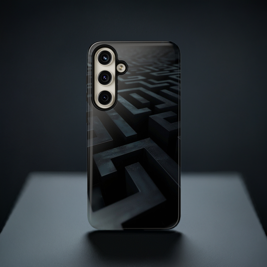 Black Maze Phone Case – Intricate Labyrinth Design for iPhone, Samsung Galaxy, and Google Pixel Devices