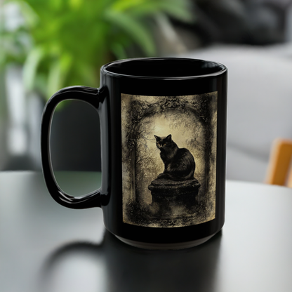 Vintage Black Cat Art Mug