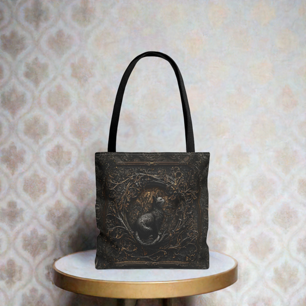 Vintage-Inspired Gothic Cat Tote Bag with Ornate Design - Perfect for Gothic Aesthetic and Nature Lovers