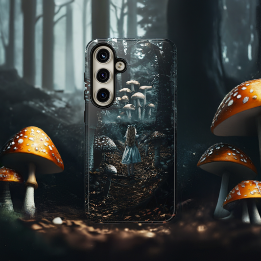 Alice in the Mushroom Forest Phone Case – Fantasy Wonderland Design for iPhone, Samsung Galaxy, and Google Pixel Devices