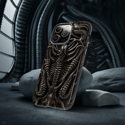 Biomechanical Nightmares Tough Phone Case – Alien Horror Design for iPhone and Samsung Galaxy Devices