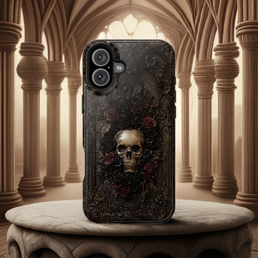 Vintage Skull and Roses Phone Case - Gothic Floral Protective Cover for iPhone, Samsung Galaxy, and Google Pixel Devices