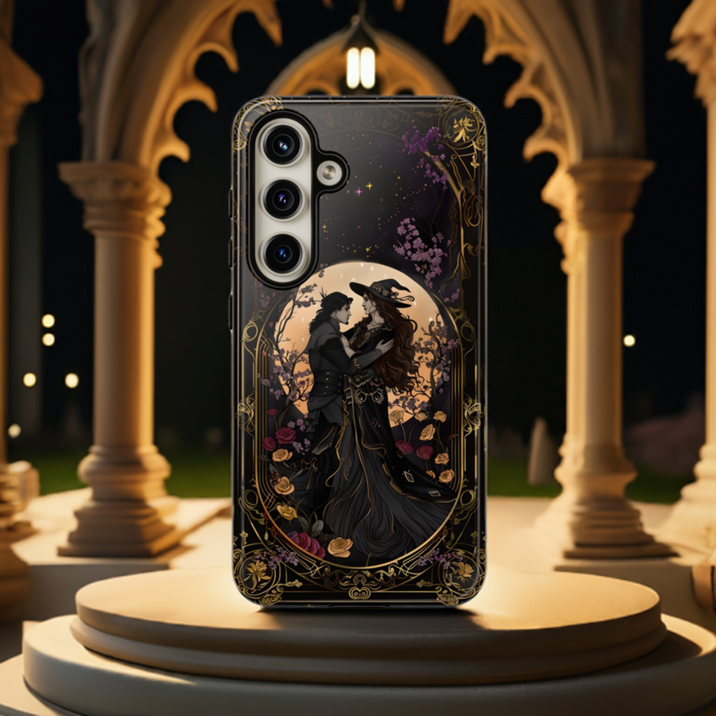 Gothic Romance Phone Case - Enchanted Witch and Lover Design for iPhone, Samsung Galaxy, and Google Pixel Devices