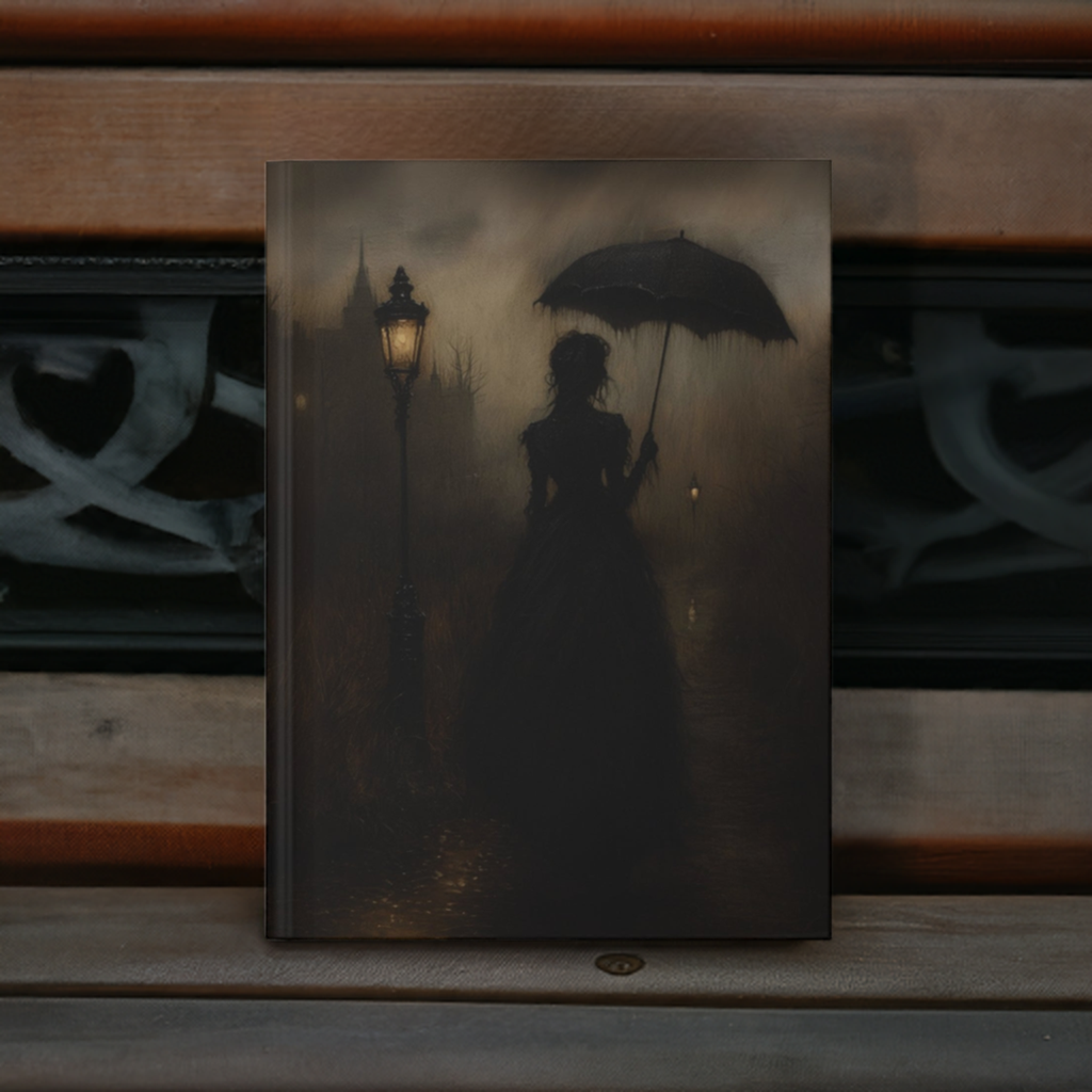 Gothic Noir Umbrella Lady Journal - Dark Victorian Art Hardcover Notebook