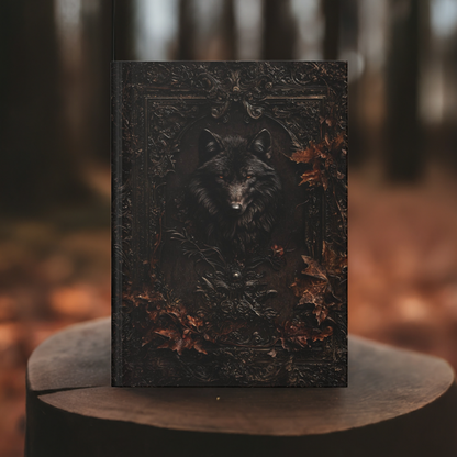 Mystical Black Wolf Journal - Vintage Leather Look Notebook with Dark Accents