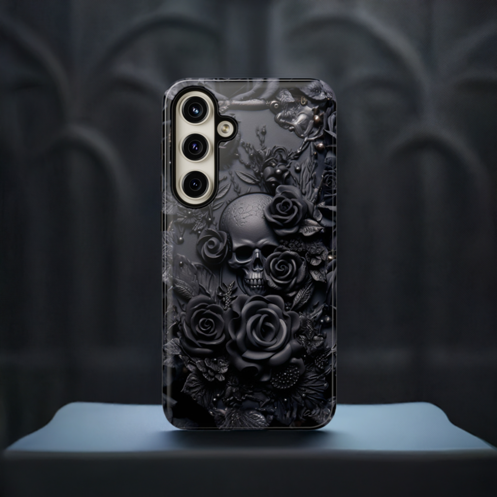 Gothic Black Roses Tough Phone Case – Elegant Dark Floral Design for iPhone, Samsung Galaxy, and Google Pixel Devices