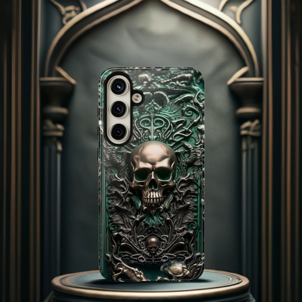 Green Skull Phone Case – Ornate Gothic Design for iPhone, Samsung Galaxy, and Google Pixel Devices