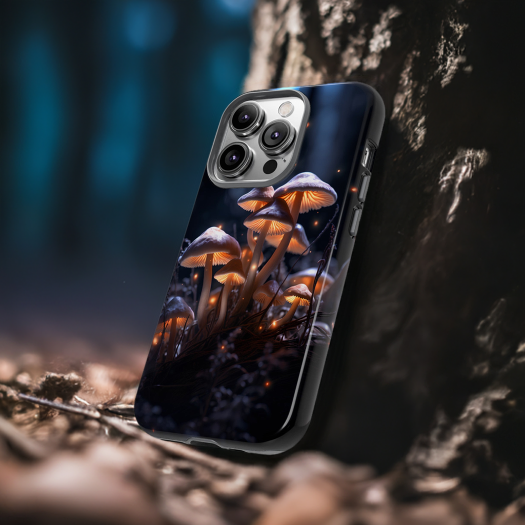 Glowing Mushrooms at Night Phone Case – Enchanting Fantasy Forest Design for iPhone, Samsung Galaxy, and Google Pixel Devices