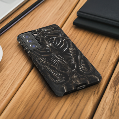 Biomechanical Nightmares Tough Phone Case – Alien Horror Design for iPhone and Samsung Galaxy Devices