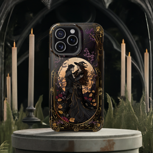 Gothic Romance Phone Case - Enchanted Witch and Lover Design for iPhone, Samsung Galaxy, and Google Pixel Devices