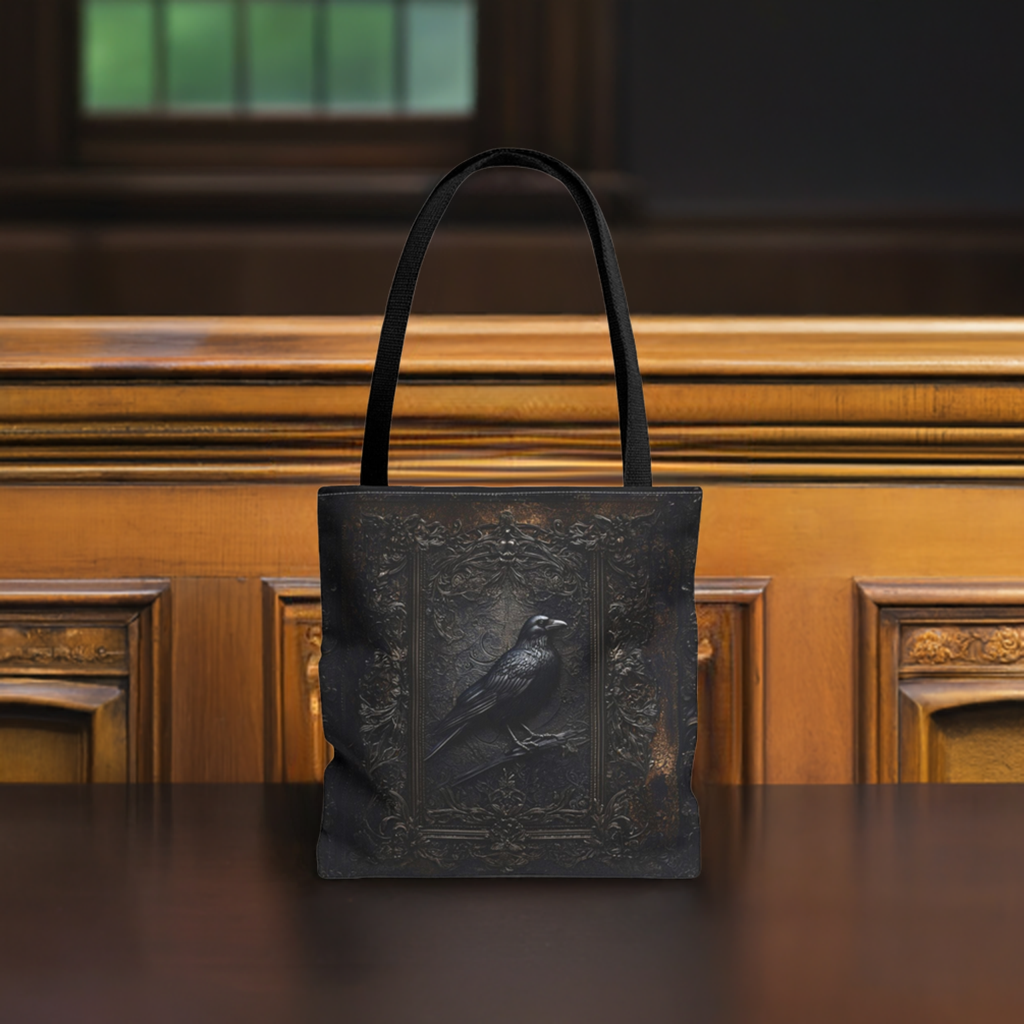 Vintage-Inspired Gothic Raven Tote Bag - Dark Aesthetic Carry-All