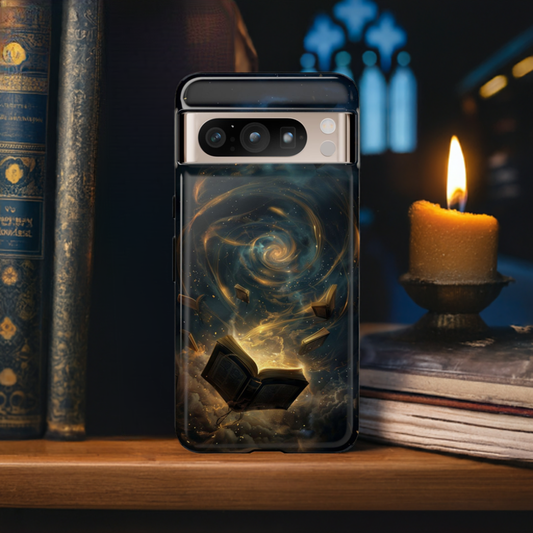 Magical Galaxy Swirling Books Phone Case - Celestial Book Lover's Gift for iPhone, Samsung Galaxy, and Google Pixel Devices