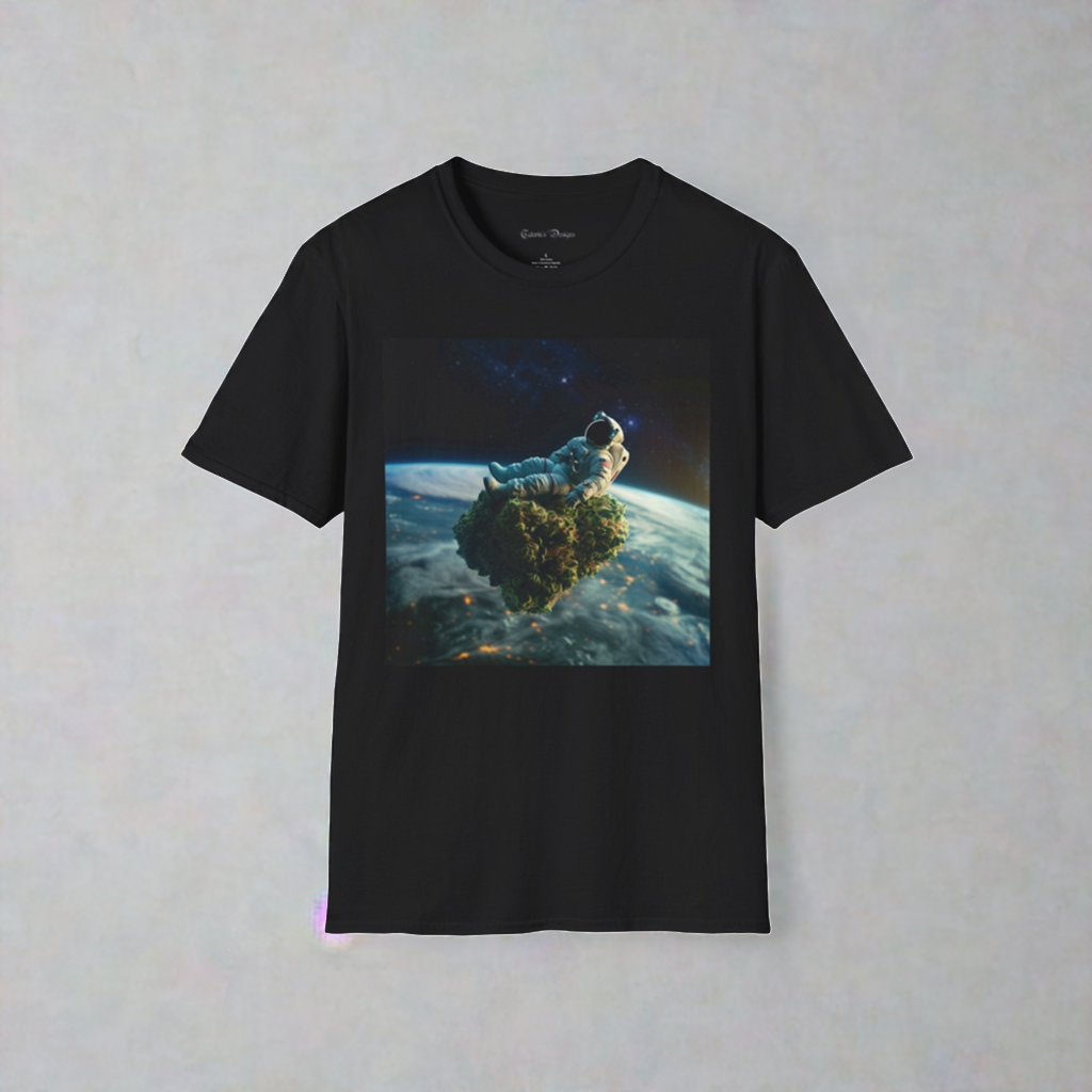 Space Explorer Astronaut on Floating Cannabis Bud T-Shirt