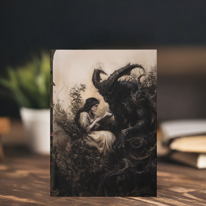 Vintage Gothic Enchanted Forest with Demon and Woman Hardcover Notebook